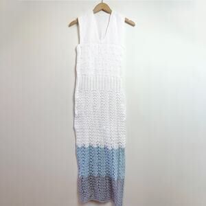 Crochet Knit Maxi Dress Small Open Knit Sheer Coastal Minimalist Boho Beachy